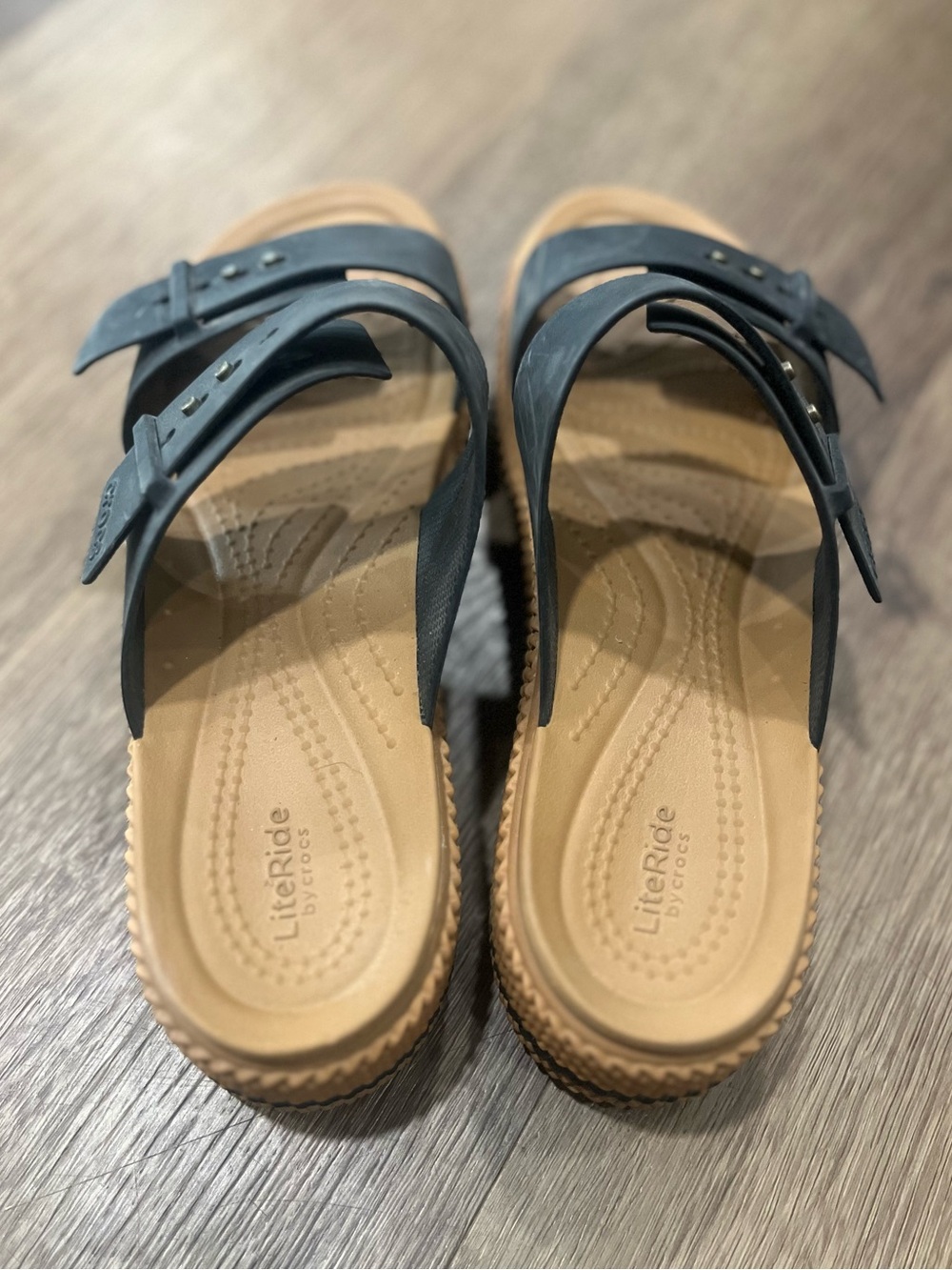 CROCS Platform Sandals in Black and Tan - Picture 3 of 5